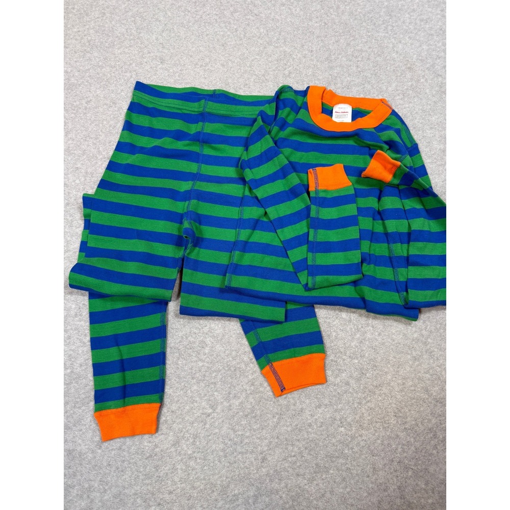 Hanna Andersson Kids Pajama Set Size 14 Green Blue Striped Organic Cotton PJs